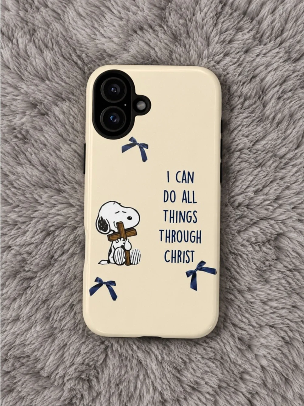 Snoopy ‘I Can Do All Things Through Christ’ Cream Tough Phone Case